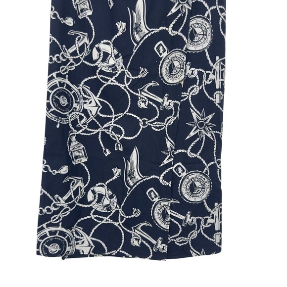 Talbots Vintage Womens Nautical Navy-White Print Wrap Midi Skirt Size 4 Tie Wais - Picture 12 of 15